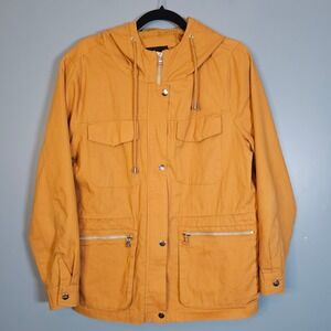 Miss London Black Label Mustard Yellow Utility Jacket Women's XL Hooded Pockets